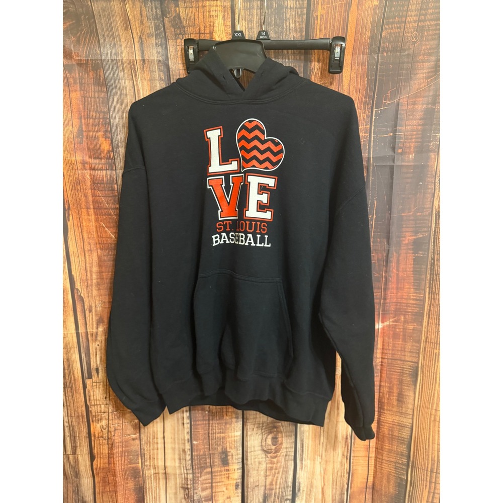 St. Louis Baseball Love Hoodie Black Orange Chevron Heart Sweatshirt Large